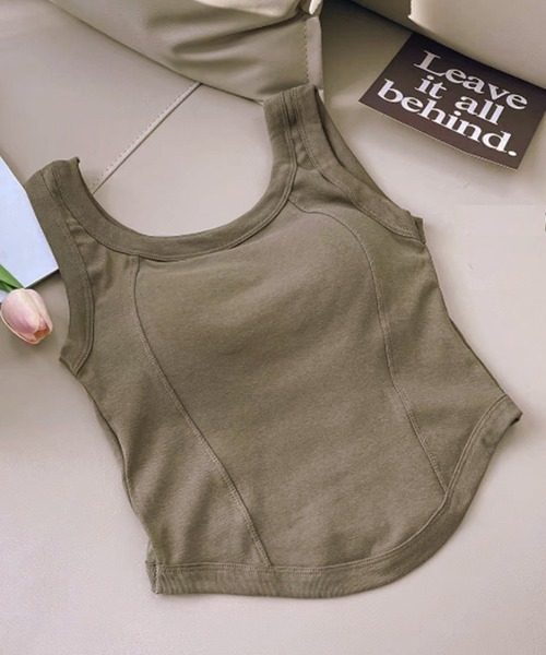 Lace Ladies(レースレディース)の「Uネック ラウンドカット コンパクト カップ付き タンクトップ(タンクトップ・レディース・グリーン/ホワイト/グレイッシュベージュ/ブラック/グレー・FREE)」の15枚目の写真