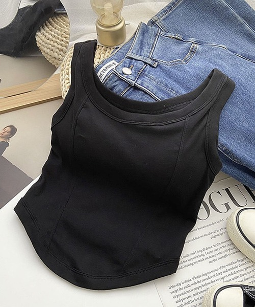 Lace Ladies(レースレディース)の「Uネック ラウンドカット コンパクト カップ付き タンクトップ(タンクトップ・レディース・グリーン/ホワイト/グレイッシュベージュ/ブラック/グレー・FREE)」の13枚目の写真