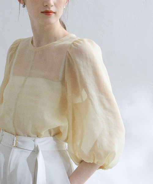 Leur logette ギャザースリーブカットソー ブラウス ホワイト