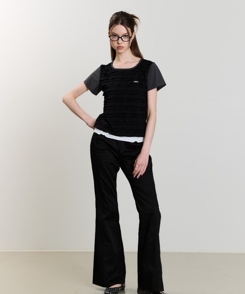 LUVISTRUE(ラヴイズトゥルー)の「SM FRILL TEE(Tシャツ/カットソー・レディース・ネイビー/ブラック・FREE)」の3枚目の写真