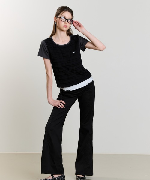 LUVISTRUE(ラヴイズトゥルー)の「SM FRILL TEE(Tシャツ/カットソー・レディース・ネイビー/ブラック・FREE)」の4枚目の写真