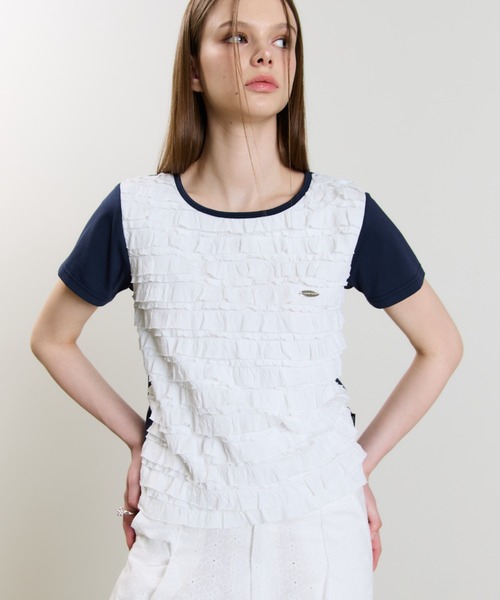 LUVISTRUE(ラヴイズトゥルー)の「SM FRILL TEE(Tシャツ/カットソー・レディース・ネイビー/ブラック・FREE)」の5枚目の写真