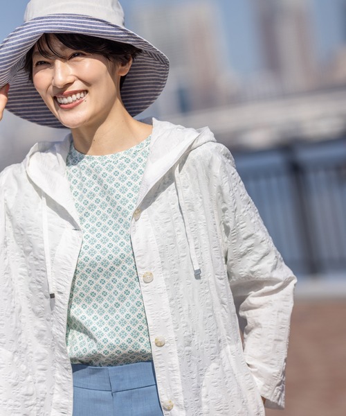 DECOY SINCE 1981(デコイシンスイチキュウハチイチ)の「【接触冷感・UVカット】オーガニックコットン総プリントTシャツ(Tシャツ/カットソー・レディース・グリーン/オレンジ/ネイビー・M/L/LL/3L/4L)」の5枚目の写真