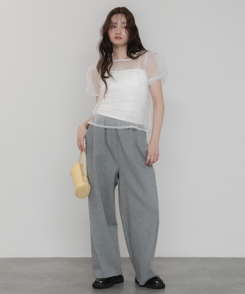 セール】パワショルシアーブラウス / シアー パフスリーブ 半袖 無地