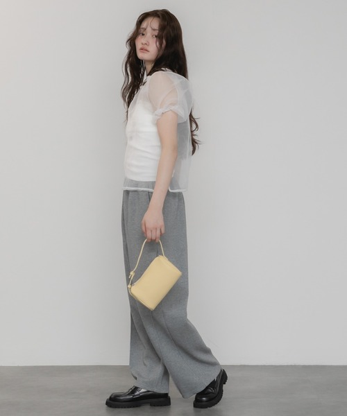 セール】パワショルシアーブラウス / シアー パフスリーブ 半袖 無地