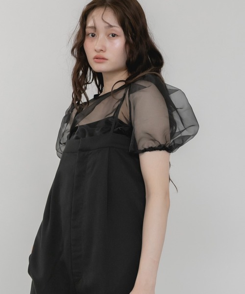 セール】パワショルシアーブラウス / シアー パフスリーブ 半袖 無地