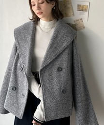 classicalelf(クラシカルエルフ)のビッグカラーで小顔見え。ふわっと羽織って、キュンとこなれる。ビッグカラーフェイクウールダブルコート(ピーコート)