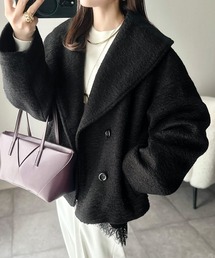 classicalelf(クラシカルエルフ)のビッグカラーで小顔見え。ふわっと羽織って、キュンとこなれる。ビッグカラーフェイクウールダブルコート(ピーコート)