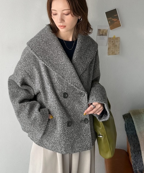 15万✨未使用 ルネ ピーコート アンゴラ100% ダブルフェイス 21年 水色 セール】ビッグカラーで小顔見え。ふわっと羽織って、キュンとこなれる