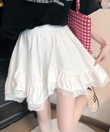裾レースアシンメトリーフリルミニスカート