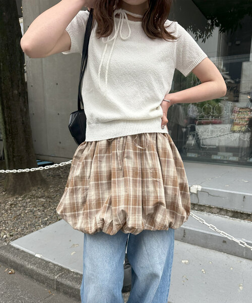 未使用 今季cccmalieシーマリー グレンチェックバルーンスカート (38