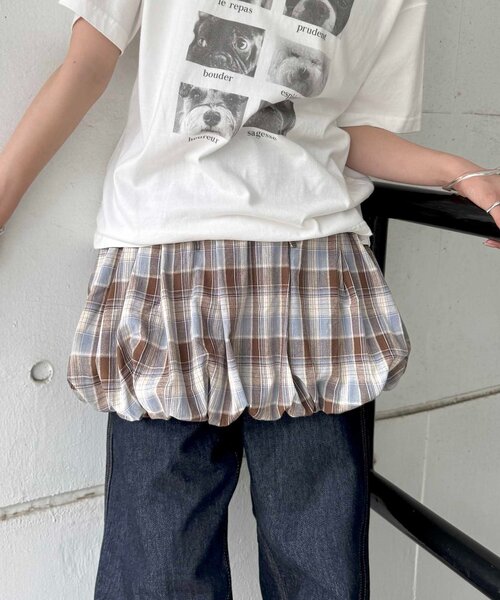 DISCOAT（ディスコート）の「【umm.】チェックバルーンミニスカート（スカート・レディース・ブラウン/キャメル・FREE）」の2枚目の写真