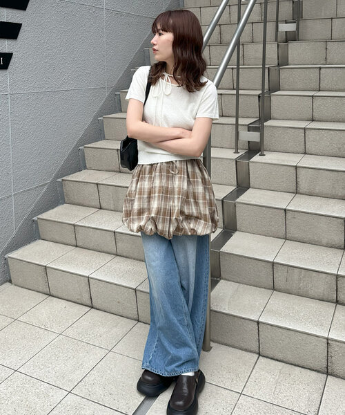 DISCOAT（ディスコート）の「【umm.】チェックバルーンミニスカート（スカート・レディース・ブラウン/キャメル・FREE）」の9枚目の写真