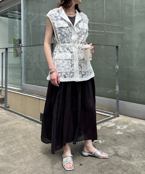 CIAOPANIC TYPY（チャオパニックティピー）の「レースミリタリーベスト（ベスト・レディース・ホワイト/オフホワイト/ブラック・ONE SIZE）」の12枚目の写真