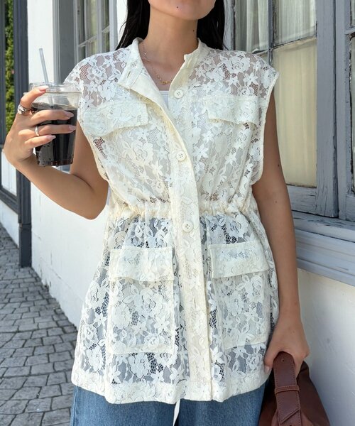 CIAOPANIC TYPY（チャオパニックティピー）の「レースミリタリーベスト（ベスト・レディース・ホワイト/オフホワイト/ブラック・ONE SIZE）」の16枚目の写真