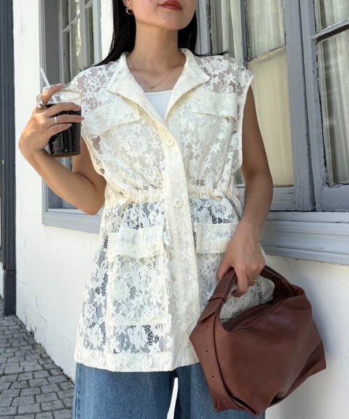 CIAOPANIC TYPY（チャオパニックティピー）の「レースミリタリーベスト（ベスト・レディース・ホワイト/オフホワイト/ブラック・ONE SIZE）」の17枚目の写真