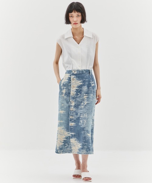 TAAKK（ターク）の「【TAAKK/ターク】DENIM SKIRT/デニムスカート/タイトスカート（デニムスカート・レディース・グレー/ダークインディゴブルー・2/1）」の3枚目の写真