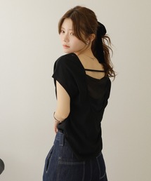 LAULEN | back open nuance tee /バックオープンニュアンスフレンチスリーブTシャツ(Tシャツ/カットソー)