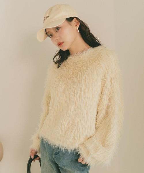 VANNIE U（ヴァニーユー）の「フェザーヤーンニットプルオーバー（ニット/セーター・レディース・アイボリー/チャコールグレー/ベージュ・FREE）」の19枚目の写真