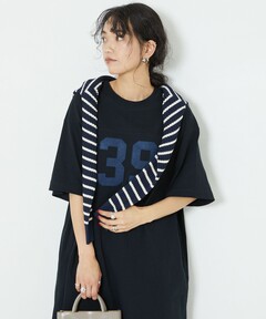 セール】ネイビーバイカラーシャツドレス（ワンピース