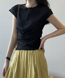 アシメデザイン フレンチスリーブTシャツ デザインTシャツ ドレープトップス フレンチスリーブ カットソー 夏服