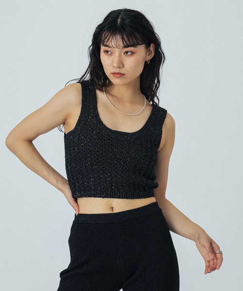 ROSE BUD（ローズバッド）の「(CREOLME)LAME KNIT BUSTIER（その他トップス・レディース・ブラック/ベージュ・ONE SIZE）」の4枚目の写真