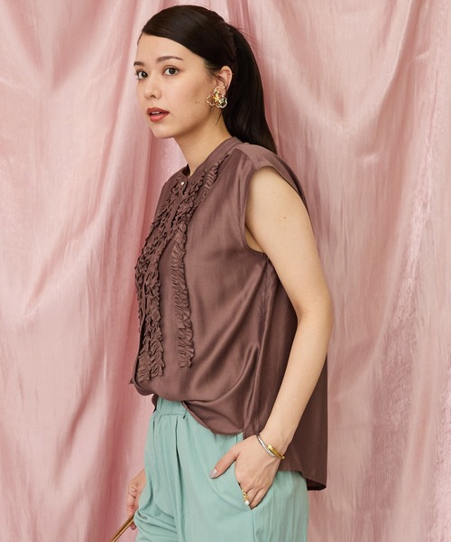 JETSET SOLO PLUS (ジェットセットソロプラス)の「【JETSET SOLO PLUS】シルキーローンフリルブラウス(シャツ/ブラウス・レディース・キャメル/ブラック/モーブ系・FREE)」の12枚目の写真