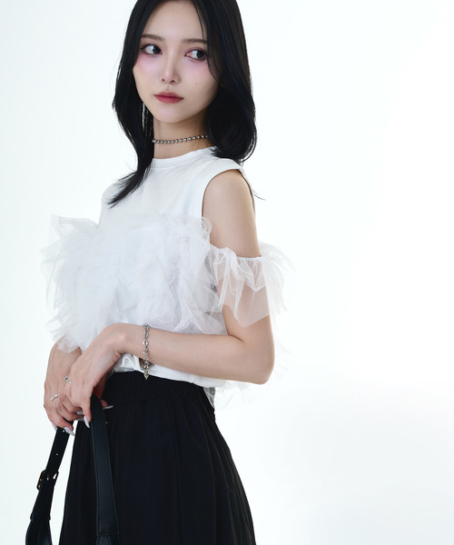DAESE TOKYO(デセトウキョウ)の「『DAESE TOKYO/デセトウキョウ』天竺チュールドッキングPO(Tシャツ/カットソー・レディース・オフホワイト/杢グレー/ブラック・FREE)」の5枚目の写真
