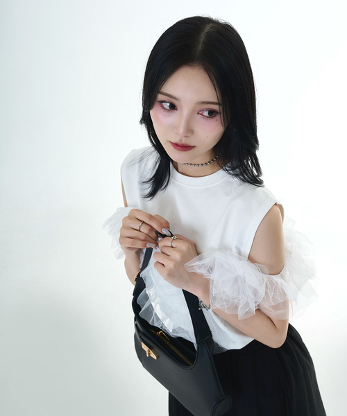 DAESE TOKYO(デセトウキョウ)の「『DAESE TOKYO/デセトウキョウ』天竺チュールドッキングPO(Tシャツ/カットソー・レディース・オフホワイト/杢グレー/ブラック・FREE)」の6枚目の写真