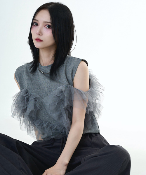 DAESE TOKYO(デセトウキョウ)の「『DAESE TOKYO/デセトウキョウ』天竺チュールドッキングPO(Tシャツ/カットソー・レディース・オフホワイト/杢グレー/ブラック・FREE)」の18枚目の写真