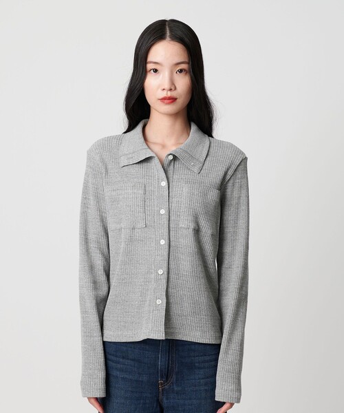 セール】コットン リブハイネックカーディガン ウォッシャブル