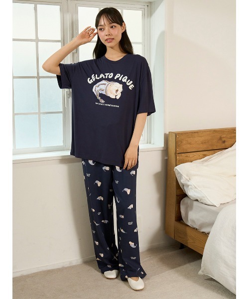 セール】【HOMME】sleeping cat ワンポイントTシャツ（ルームウェア
