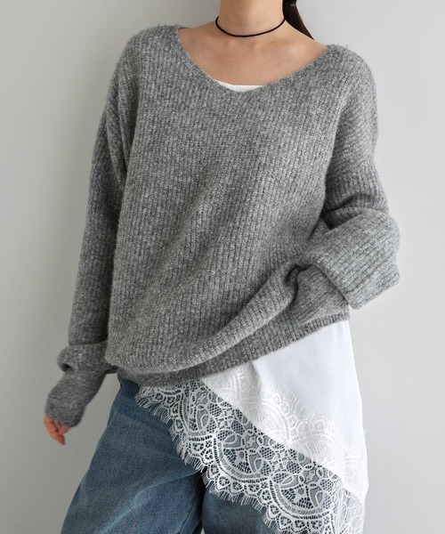 Freesia by andme(フリージアバイアンドミー)の「同色マフラー付きニットトップス(ニット/セーター・レディース・チャコールグレー/ブルー/アイボリー/ブラック/ピンク・M)」の17枚目の写真