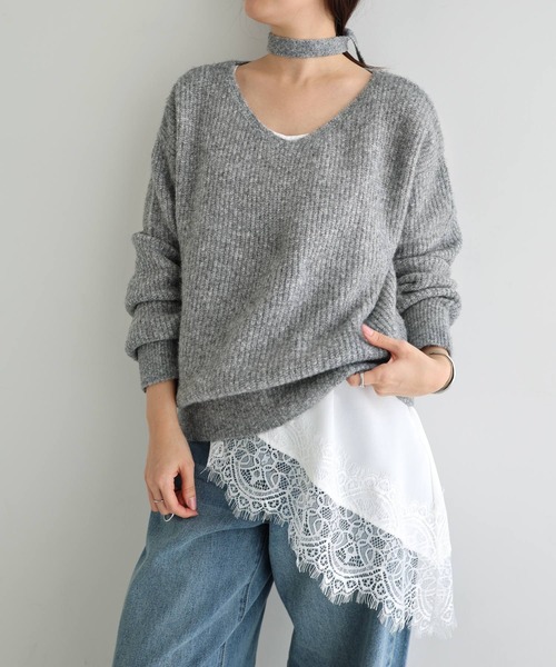 Freesia by andme(フリージアバイアンドミー)の「同色マフラー付きニットトップス(ニット/セーター・レディース・チャコールグレー/ブルー/アイボリー/ブラック/ピンク・M)」の21枚目の写真