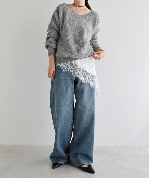 Freesia by andme(フリージアバイアンドミー)の「同色マフラー付きニットトップス(ニット/セーター・レディース・チャコールグレー/ブルー/アイボリー/ブラック/ピンク・M)」の20枚目の写真