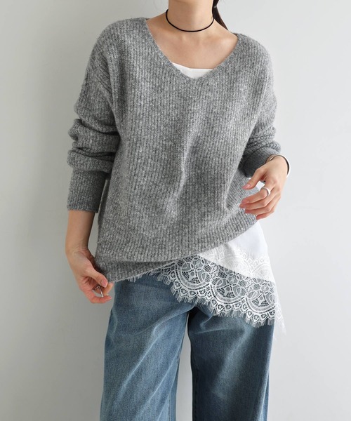 Freesia by andme(フリージアバイアンドミー)の「同色マフラー付きニットトップス(ニット/セーター・レディース・チャコールグレー/ブルー/アイボリー/ブラック/ピンク・M)」の18枚目の写真