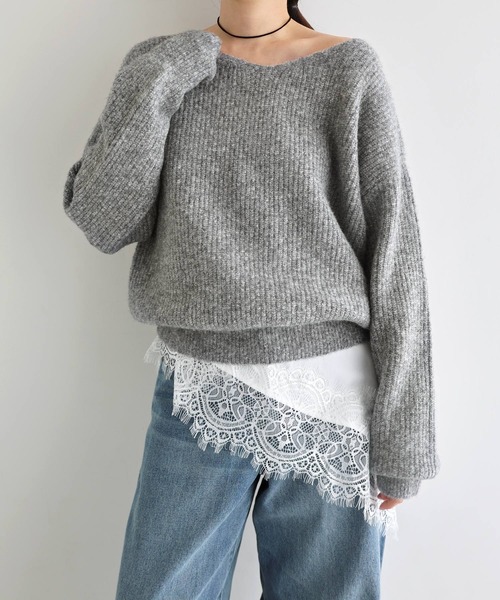 Freesia by andme(フリージアバイアンドミー)の「同色マフラー付きニットトップス(ニット/セーター・レディース・チャコールグレー/ブルー/アイボリー/ブラック/ピンク・M)」の19枚目の写真