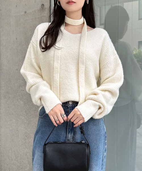 セール】同色マフラー付きニットトップス（ニット/セーター）｜Freesia