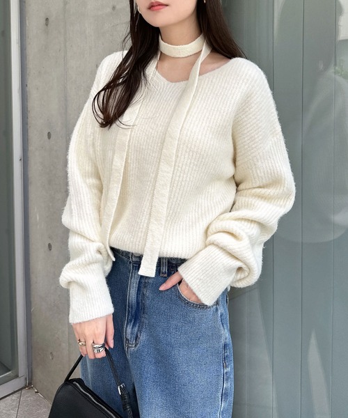 同色マフラー付きニットトップス（ニット/セーター）｜Freesia by