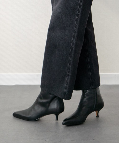 FABIO RUSCONI】ポインテッドトウプレーンショートブーツ(F53029