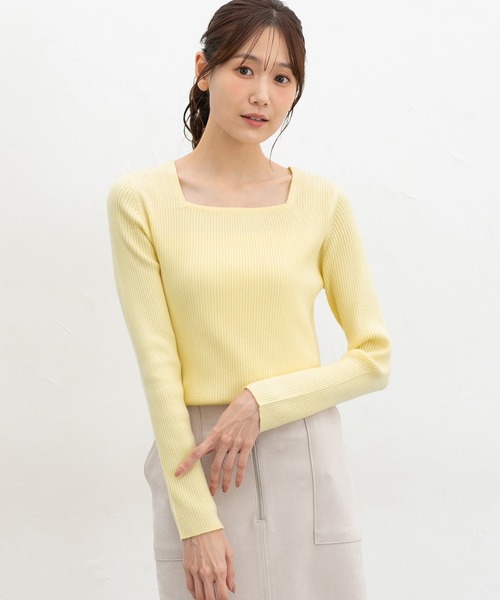 Honeys(ハニーズ)の「【しなやかニット・ヒアルロン酸加工】ヒアルロンスクエアネック(ニット/セーター・レディース・ブラック/ピンク系その他/ホワイト×ブラック/アイボリー/グレイッシュブルー/イエロー/ネイビー/ベージュ・S/M/LL/L)」の8枚目の写真