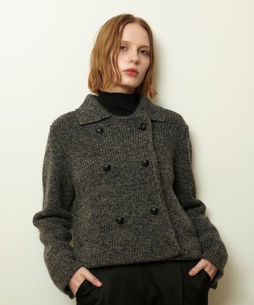 allureville（アルアバイル）の「片畦ニットジャケット（テーラードジャケット・レディース・オフホワイト/グレー系その他/レッド・2）」の15枚目の写真