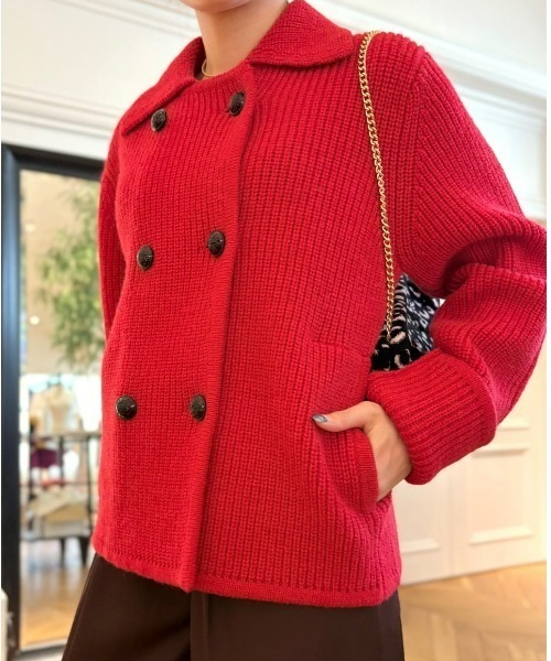 allureville（アルアバイル）の「片畦ニットジャケット（テーラードジャケット・レディース・オフホワイト/グレー系その他/レッド・2）」の3枚目の写真