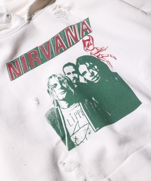 NIRVANA(ニルヴァーナ)の「THRIFTY LOOK / スリフティールック WORN-OUT BAND HOODIE 'NIRVANA'(パーカー・メンズ・ホワイト・X-LARGE)」の8枚目の写真