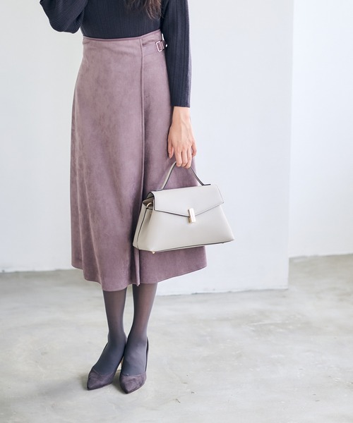 フェイクスエードレザーパイピングフレアスカート（スカート