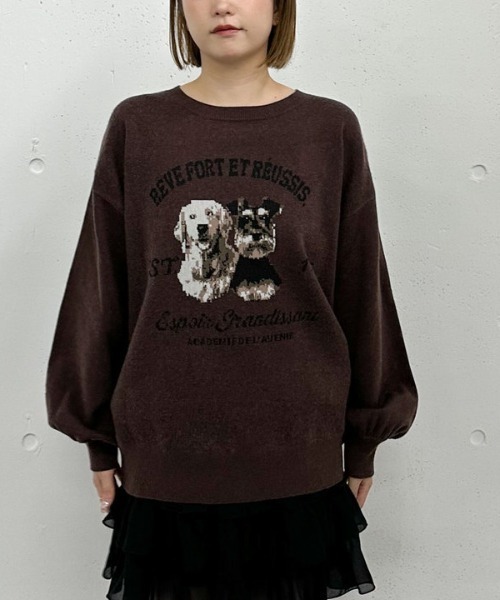 新品♡　マーレンダム　ウールカシミヤ　パグ犬柄　プルオーバー　ニット　セーター archives（アルシーヴ）の「【大人気ニット再入荷！/新色追加】イヌ