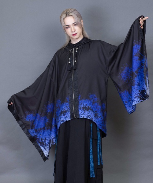 アクシーズファム axes femme彼岸花 羽織り【ブルー】 彼岸花柄羽織（カーディガン/ボレロ）｜axes femme（アクシーズ