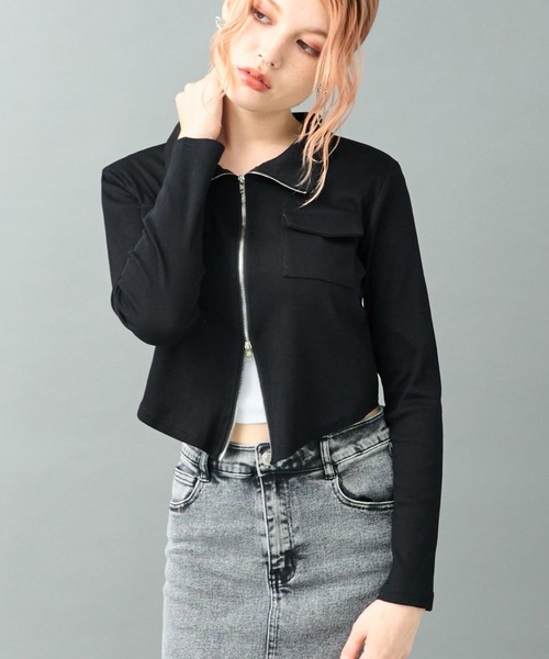 ANAP(アナップ)の「ダブルジップ カーゴポケット リブトップス カットソー(Tシャツ/カットソー・レディース・ブラウン/ブラック・F)」の3枚目の写真