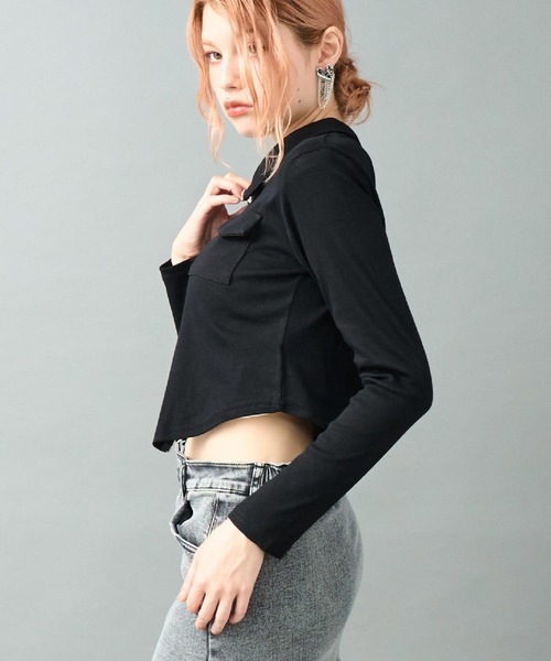 ANAP(アナップ)の「ダブルジップ カーゴポケット リブトップス カットソー(Tシャツ/カットソー・レディース・ブラウン/ブラック・F)」の4枚目の写真