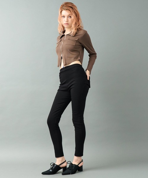 ANAP(アナップ)の「ダブルジップ カーゴポケット リブトップス カットソー(Tシャツ/カットソー・レディース・ブラウン/ブラック・F)」の14枚目の写真